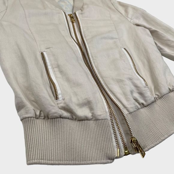 ZADIG & VOLTAIRE Lola Linen Double Zipper Skull Bomber Jacket Women's Medium - Picture 3 of 15